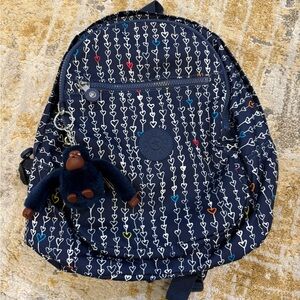 Kipling Navy and White Heart Backpack, Brand New